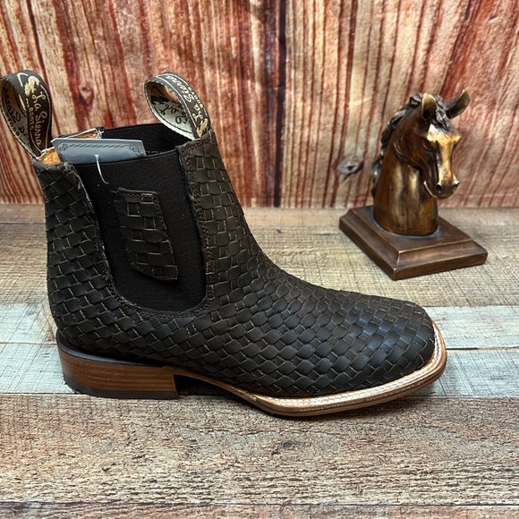 Men's Western Cowboy Woven Leather Half ANKLE Chelsea Boot Booties Botin VAQUERO - Picture 6 of 11
